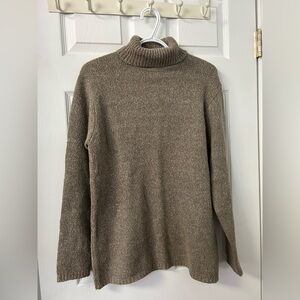 Women's Taupe Turtleneck Sweater - Relaxed Knit